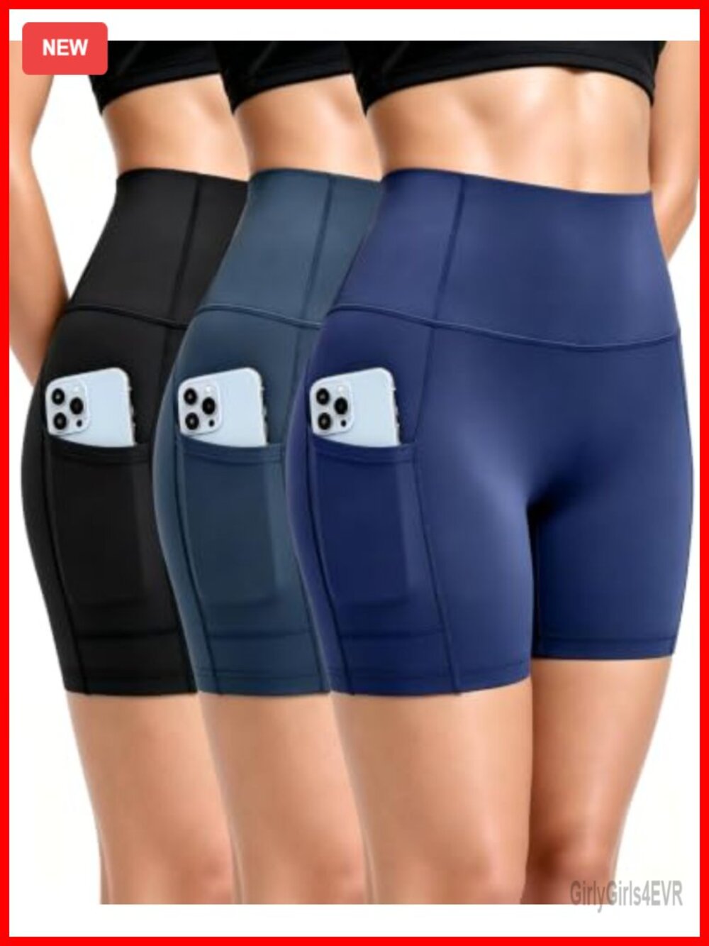 Women's High Waisted Biker Shorts 5" with Pockets Nylon Spandex Yoga